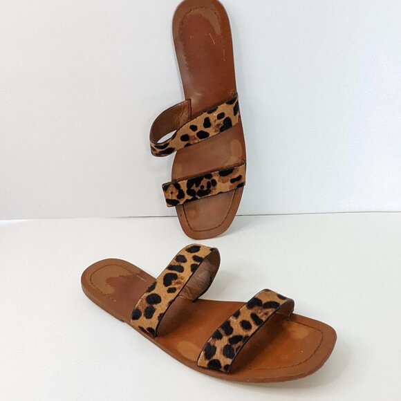 Zara Vegan Leather Flat Sandals Animal Leopard Print Straps - Picture 3 of 8